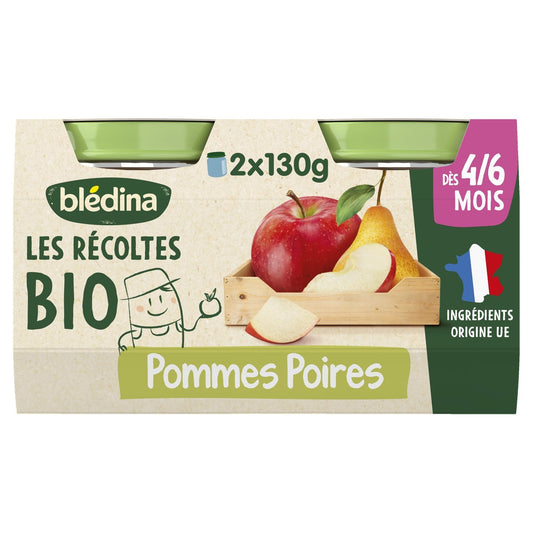 Compote Bébé Dès 4-6 Mois Pommes Poires les Récoltes Bio BLEDINA les 2 pots de 130g