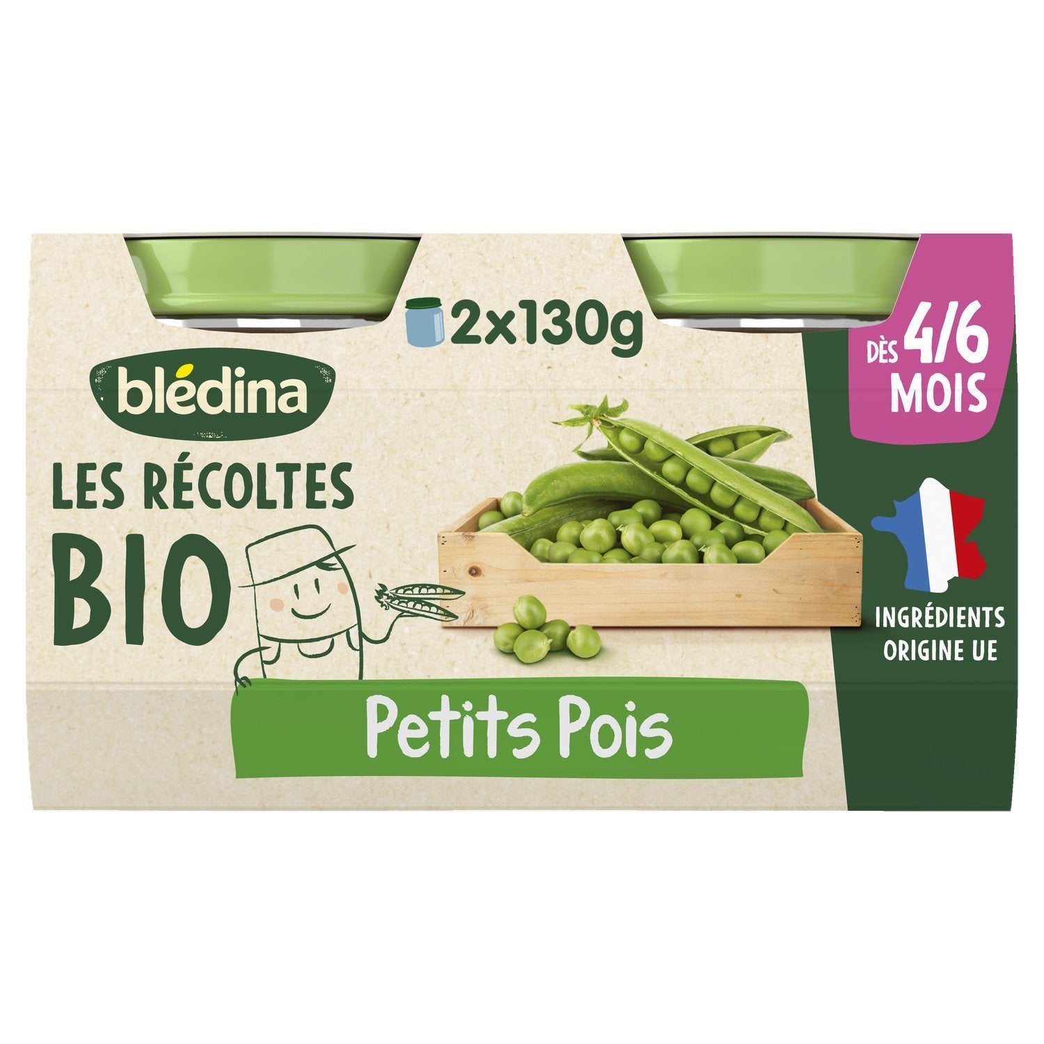 Plat Bébé Dès 4 à 6 Mois Petits Pois les R[eacute]coltes Bio BLEDINA les 2 pots de 130g