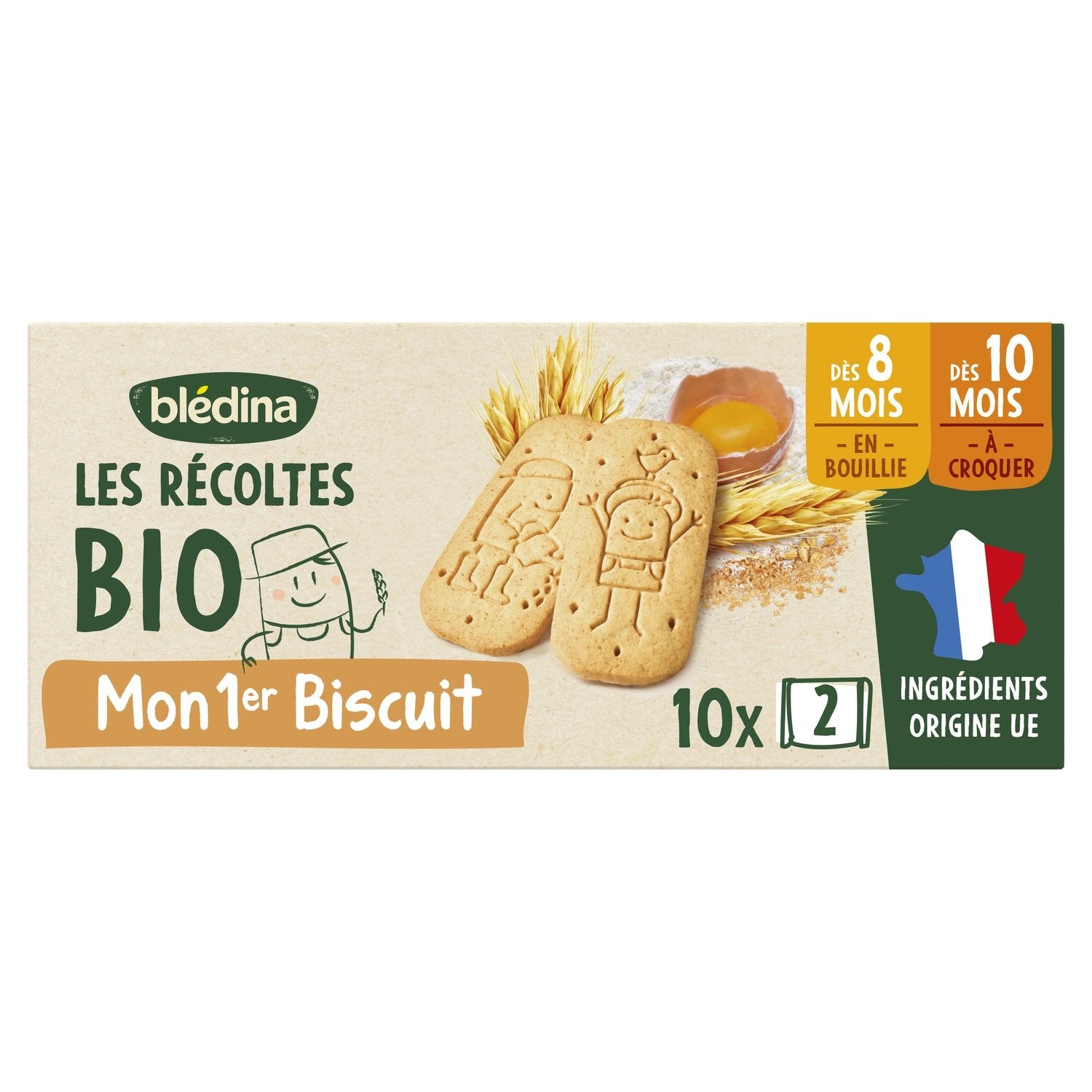 Biscuits Bébé Dès 8 Mois Nature les Récoltes Bio BLEDINA le paquet de 10 sachets