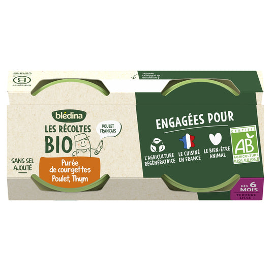 Baby Meal From 6 Months Zucchini Puree Farmhouse Chicken Thyme Les Récoltes Bio BLEDINA