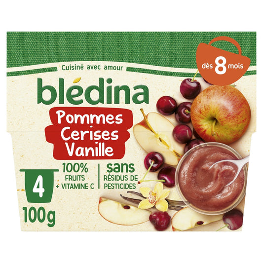 Compotes Bébé Dès 8 Mois Pommes Cerises Vanille BLEDINA les 4 pots de 100g