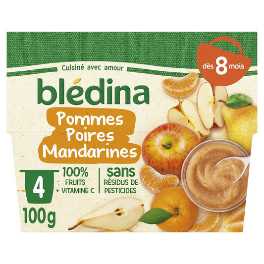 Compotes Bébé Dès 8 Mois Pomme Poire Mandarine BLEDINA les 4 pots de 100g