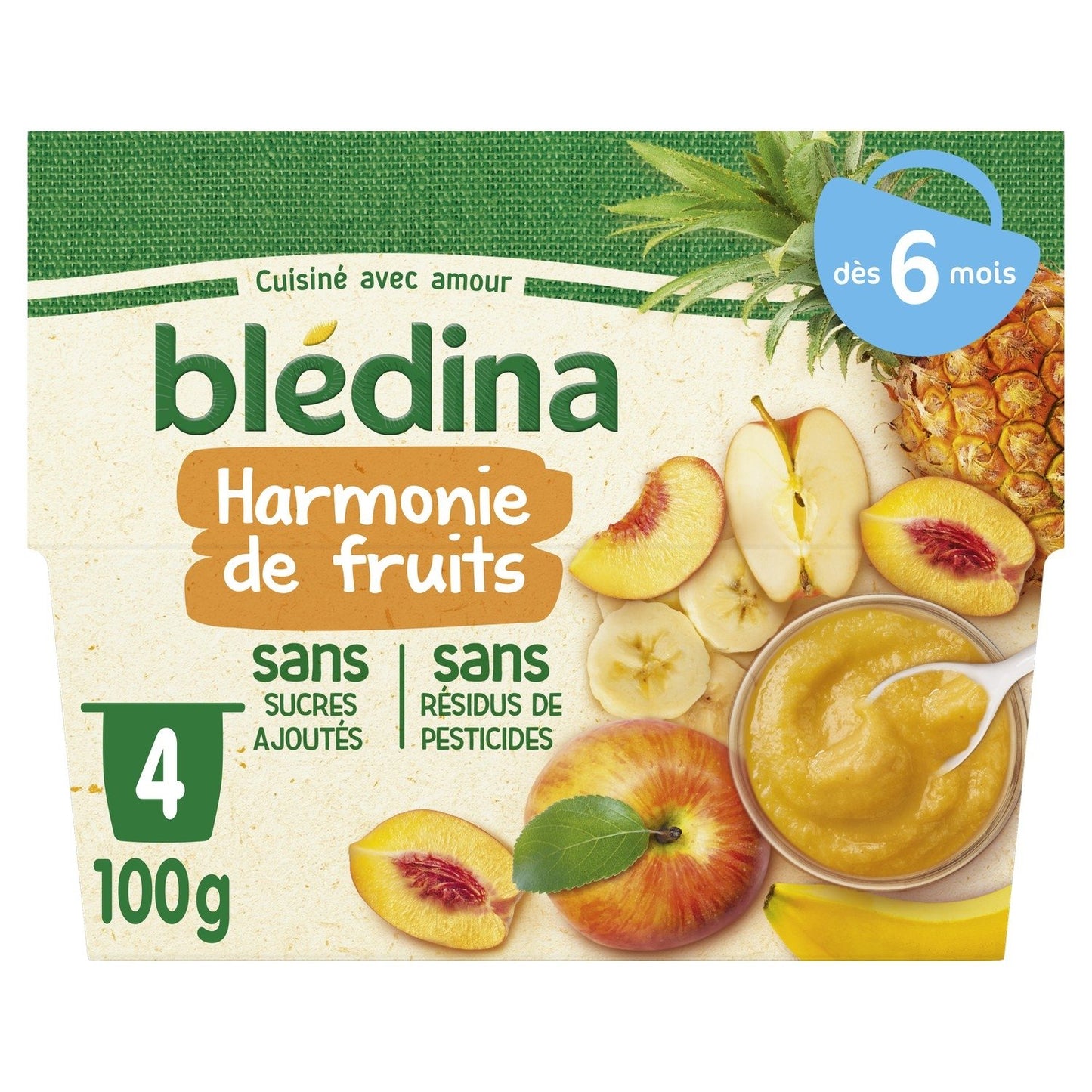 Compotes Bébé Dès 6 Mois Harmonie de Fruits BLEDINA les 4 pots de 100g
