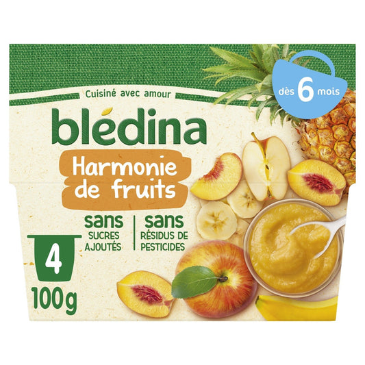 Compotes Bébé Dès 6 Mois Harmonie de Fruits BLEDINA les 4 pots de 100g