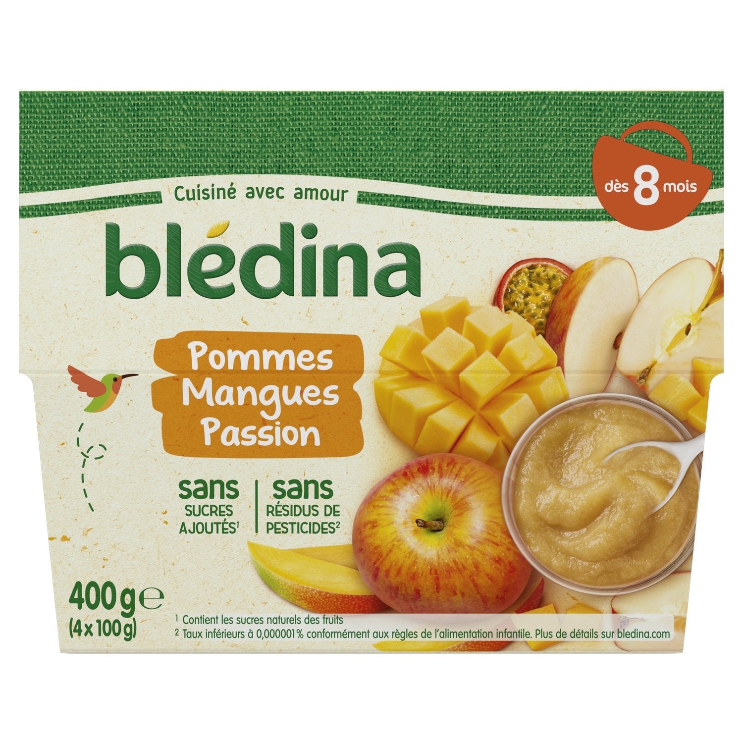 Compotes Bébé Dès 8 Mois Pommes Mangues Passion BLEDINA les 4 pots de 100g