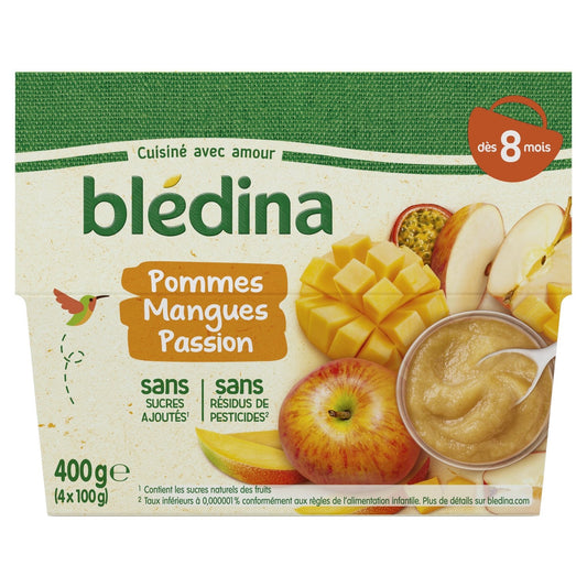Compotes Bébé Dès 8 Mois Pommes Mangues Passion BLEDINA les 4 pots de 100g
