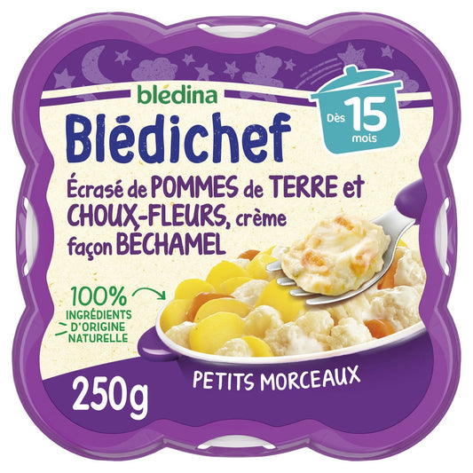 Plat Bébé du Soir Dès 15 Mois Écrasé de Pommes de Terre et Choux-Fleurs Béchamel Blédichef BLEDINA l'assiette de 250g