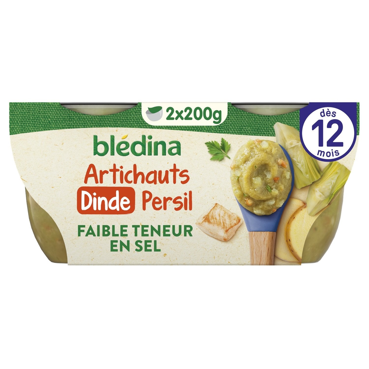 Plat Bébé Dès 12 Mois Artichauts Dinde les Idées de Maman BLEDINA les 2 bols de 200g
