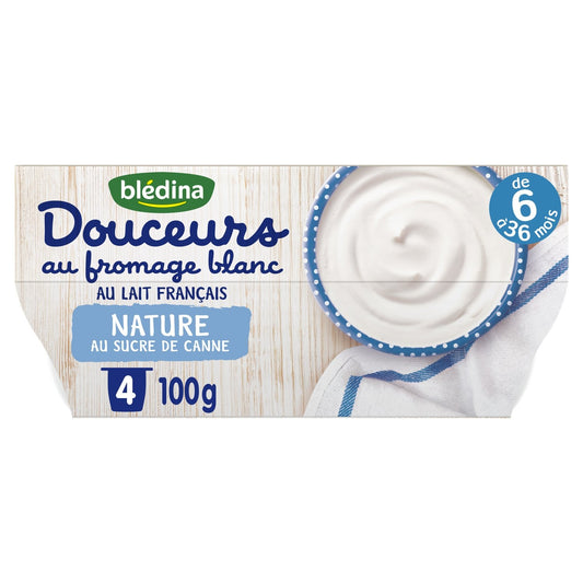 Dessert Lacté Bébé Dès 6 Mois Fromage Blanc Nature Sucré BLEDINA les 4 pots de 100g