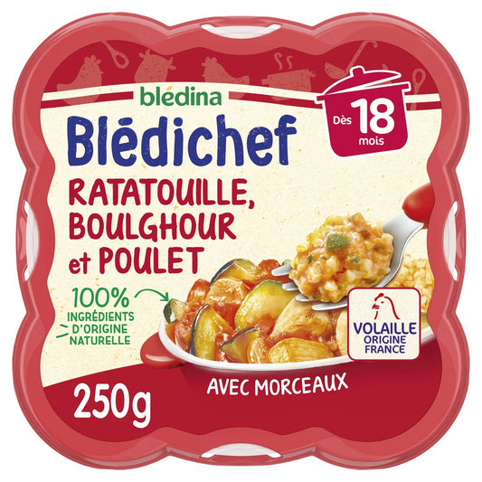 Plat Bébé Dès 18 Mois Ratatouille Boulghour et Poulet Blédichef BLEDINA l'assiette de 250g