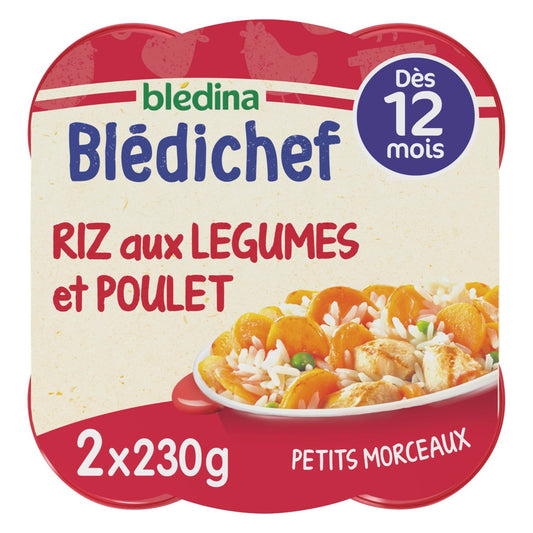 Plat Bébé Dès 12 Mois Riz aux Légumes et Poulet Blédichef BLEDINA les 2 assiettes de 230g