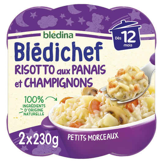 Plat Bébé du Soir Dès 12 Mois Risotto aux Panais et Champignons Blédichef BLEDINA les 2 assiettes de 230g