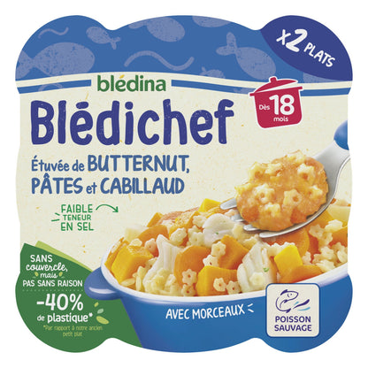 Plat Bébé Dès 18 Mois Etuvée de Butternut Pâtes et Cabillaud Blédichef BLEDINA
