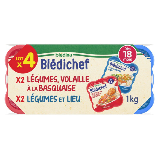 Plat Bébé Dès 18 Mois Légumes Poisson et Volaille à la Basquaise Blédichef BLEDINA les 4 assiettes de 250g