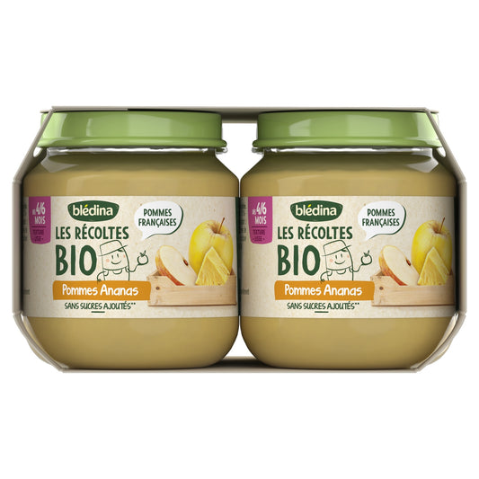 Baby Compote From 6 Months Apples Pineapple and Apples Bananas Kiwis Les Récoltes Bio BLEDINA