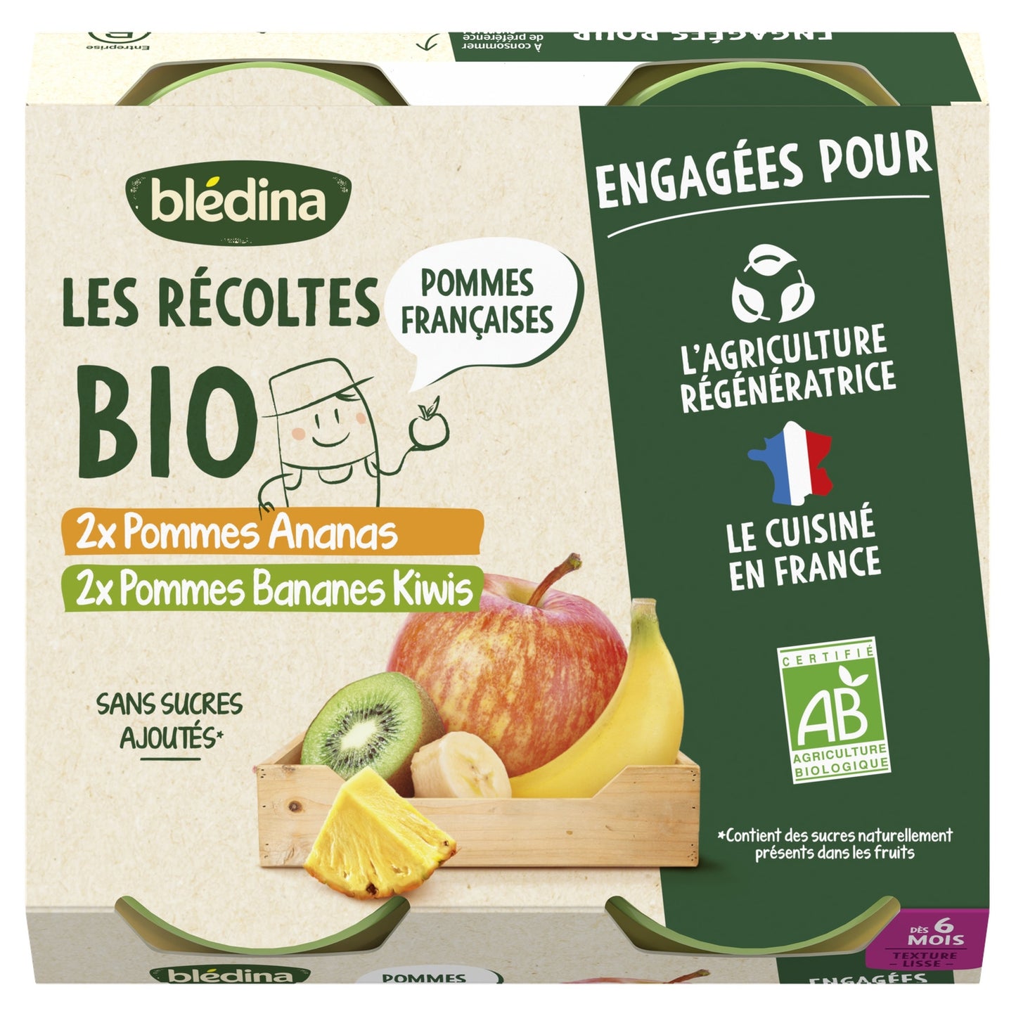 Baby Compote From 6 Months Apples Pineapple and Apples Bananas Kiwis Les Récoltes Bio BLEDINA