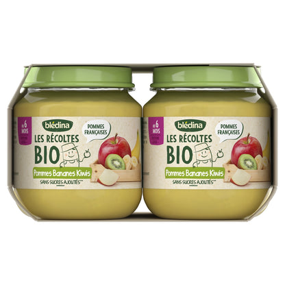Baby Compote From 6 Months Apples Pineapple and Apples Bananas Kiwis Les Récoltes Bio BLEDINA