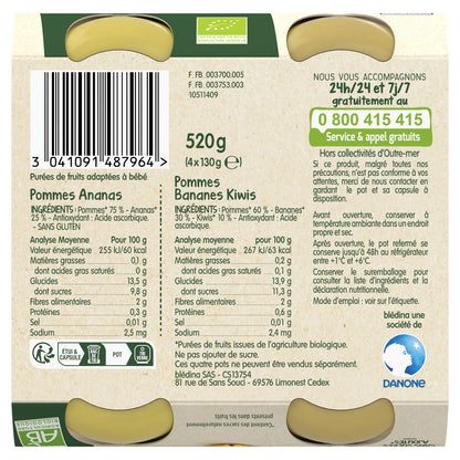 Baby Compote From 6 Months Apples Pineapple and Apples Bananas Kiwis Les Récoltes Bio BLEDINA