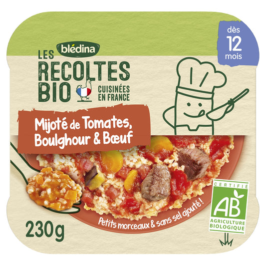Baby Dish From 12 Months Stewed with Bulgur Tomatoes and Beef Les Récoltes Bio BLEDINA
