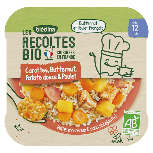Baby Meal From 12 Months Carrots Butternut Sweet Potato and Chicken Les Récoltes Bio BLEDINA