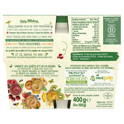Compotes Bébé Dès 8 Mois Pommes Rhubarbes Fraises BLEDINA
