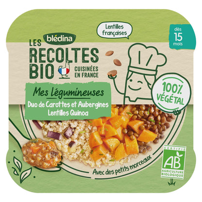 Baby Meal From 15 Months Duo of Carrot, Eggplant, Lentil and Quinoa Les Récoltes Bio BLEDINA