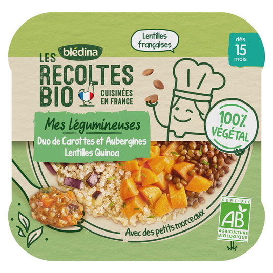 Baby Meal From 15 Months Duo of Carrot, Eggplant, Lentil and Quinoa Les Récoltes Bio BLEDINA