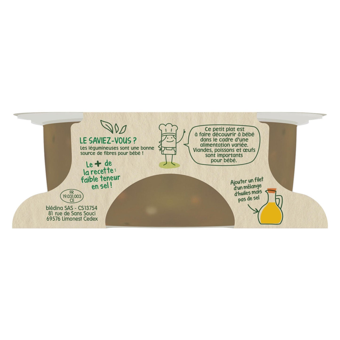 Baby Meal From 15 Months Duo of Carrot, Eggplant, Lentil and Quinoa Les Récoltes Bio BLEDINA