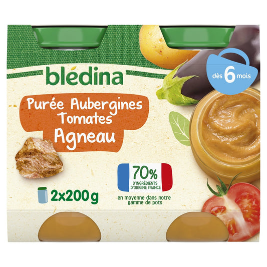 Plat Bébé Dès 6 Mois Purée Aubergines Tomates Agneau BLEDINA les 2 pots de 200g