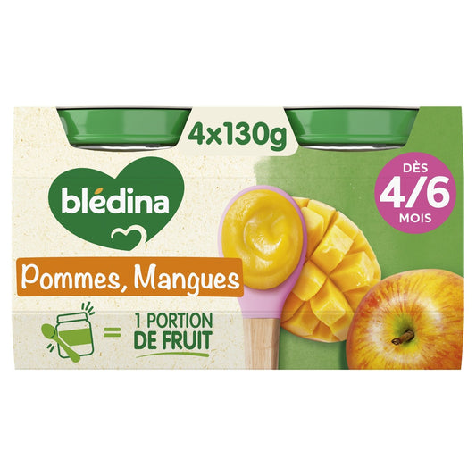 Compote Bébé Dès 6 Mois Pommes Mangues BLEDINA les 4 pots de 100g