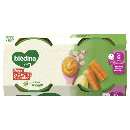 Plat Bébé Dès 6 Mois Purée de Carottes Jambon BLEDINA
