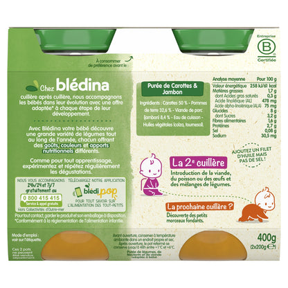 Plat Bébé Dès 6 Mois Purée de Carottes Jambon BLEDINA
