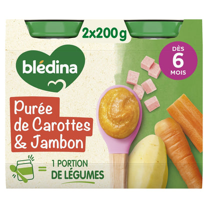 Plat Bébé Dès 6 Mois Purée de Carottes Jambon BLEDINA