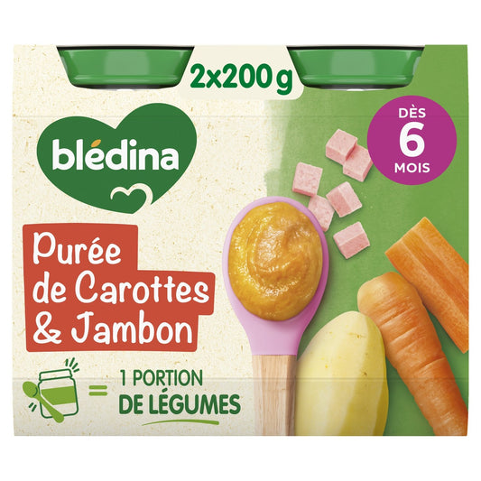 Plat Bébé Dès 6 Mois Purée de Carottes Jambon BLEDINA
