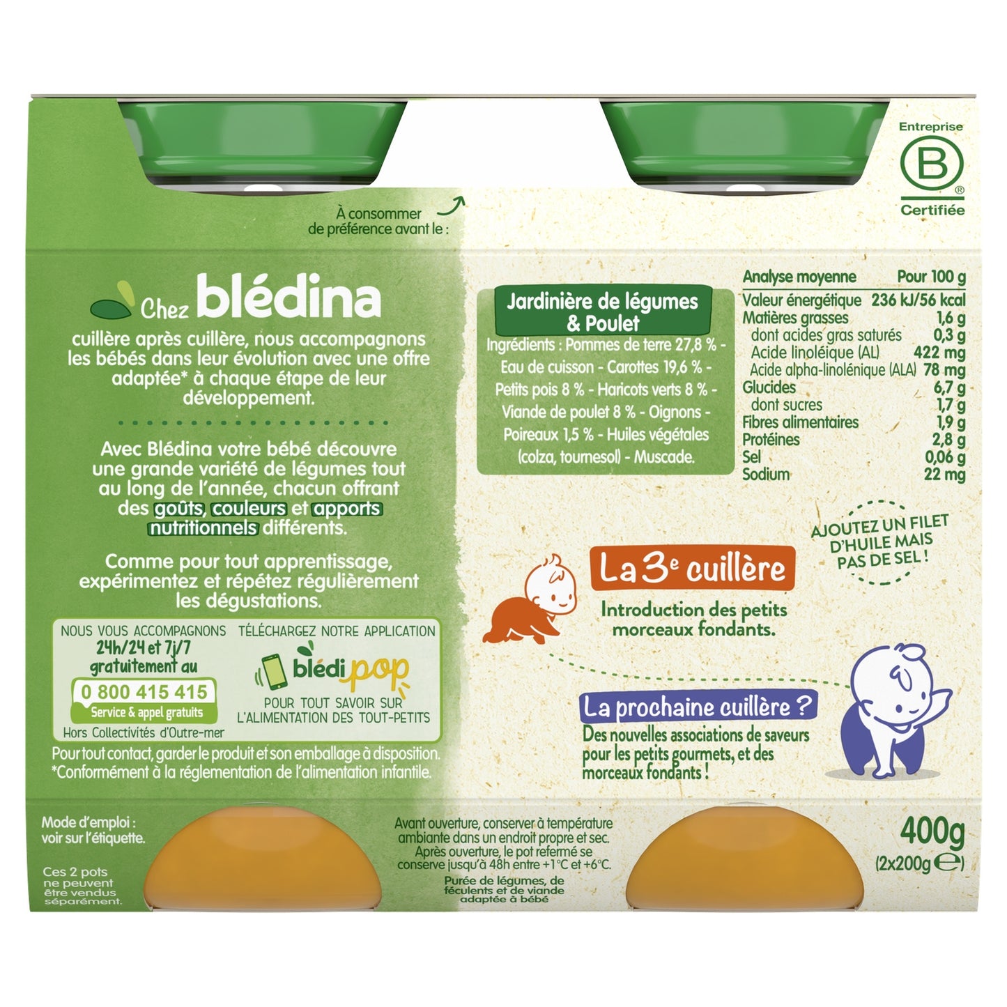 Plat Bébé Dès 8 Mois Jardinière de Légumes Poulet BLEDINA