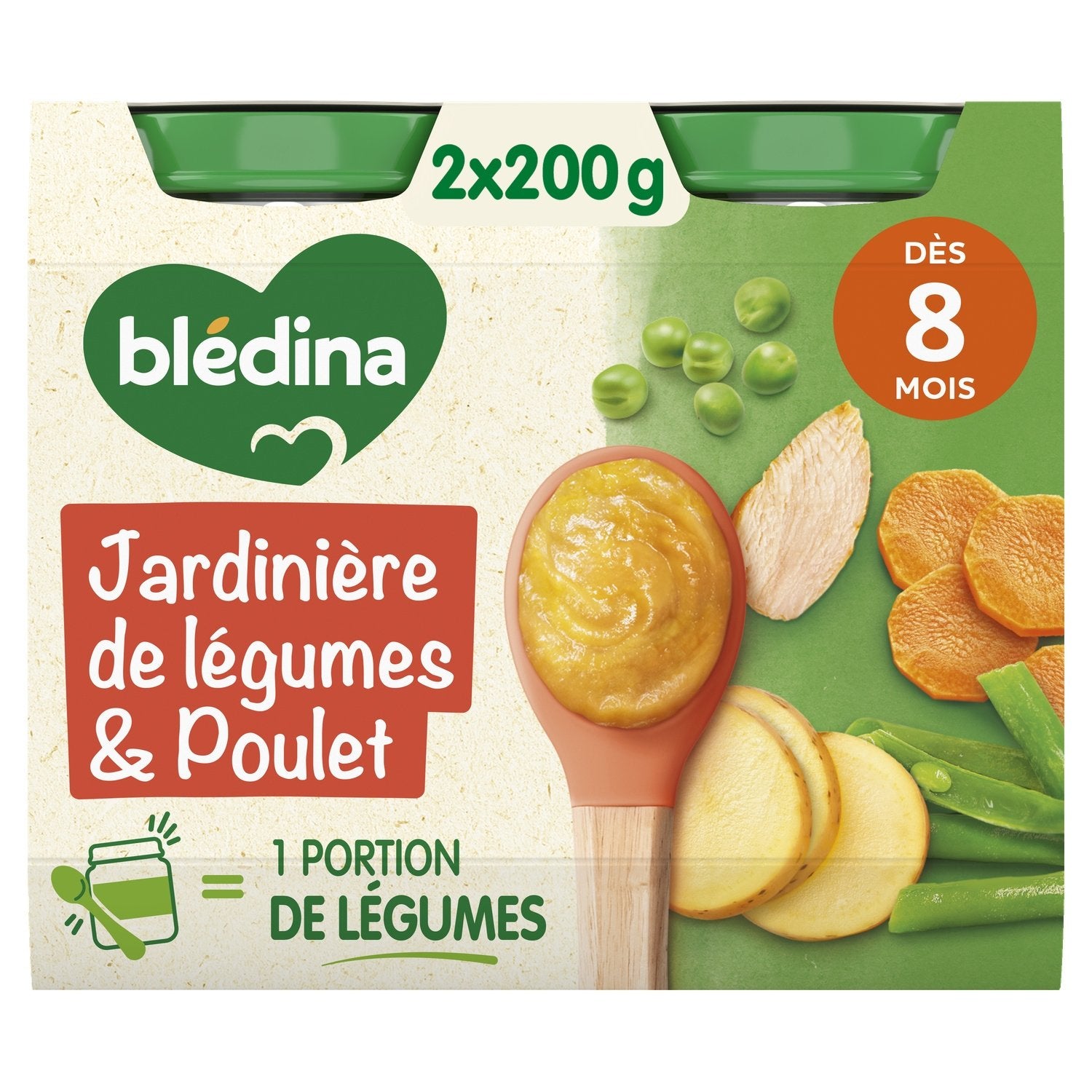 Plat Bébé Dès 8 Mois Jardinière de Légumes Poulet BLEDINA les 2 pots de 200g