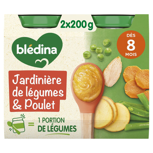 Plat Bébé Dès 8 Mois Jardinière de Légumes Poulet BLEDINA les 2 pots de 200g