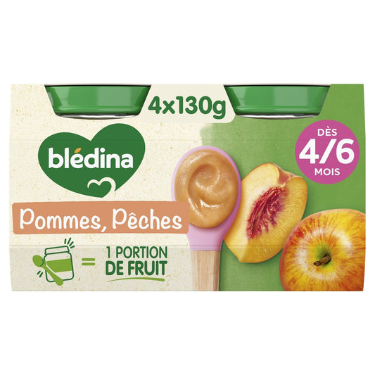 Compote Bébé Dès 4-6 Mois Pommes Pêches BLEDINA les 4 pots de 130g