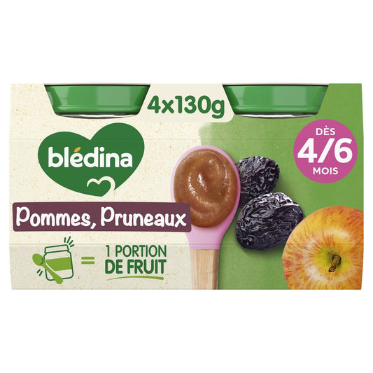 Compote Bébé Dès 4-6 Mois Pommes Pruneaux BLEDINA les 4 pots de 130g