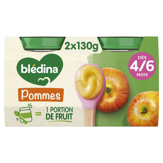 Compotes Bébé Dès 4-6 Mois Pommes BLEDINA les 2 pots de 130g