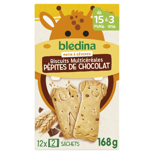 Biscuits Bébé Dès 15 Mois Multicéréales Pépites de Chocolat Mini Matin BLEDINA le paquet de 12 sachets