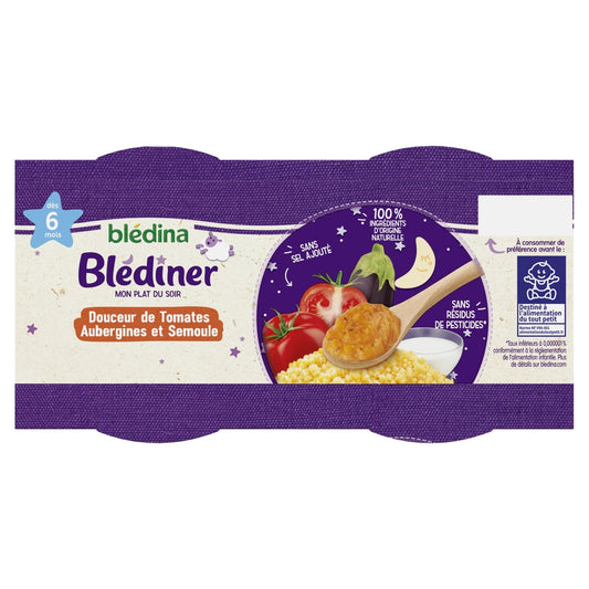 Plat Bébé du Soir Dès 6 Mois Douceur de Tomates Aubergines et Semoule Blédiner BLEDINA