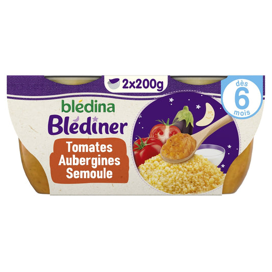 Plat Bébé du Soir Dès 6 Mois Douceur de Tomates Aubergines et Semoule Blédiner BLEDINA les 2 bols de 200g