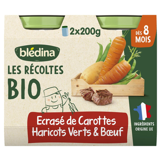 Baby Food Jar From 8 Months Crushed Carrots Green Beans Beef Les Récoltes Bio BLEDINA