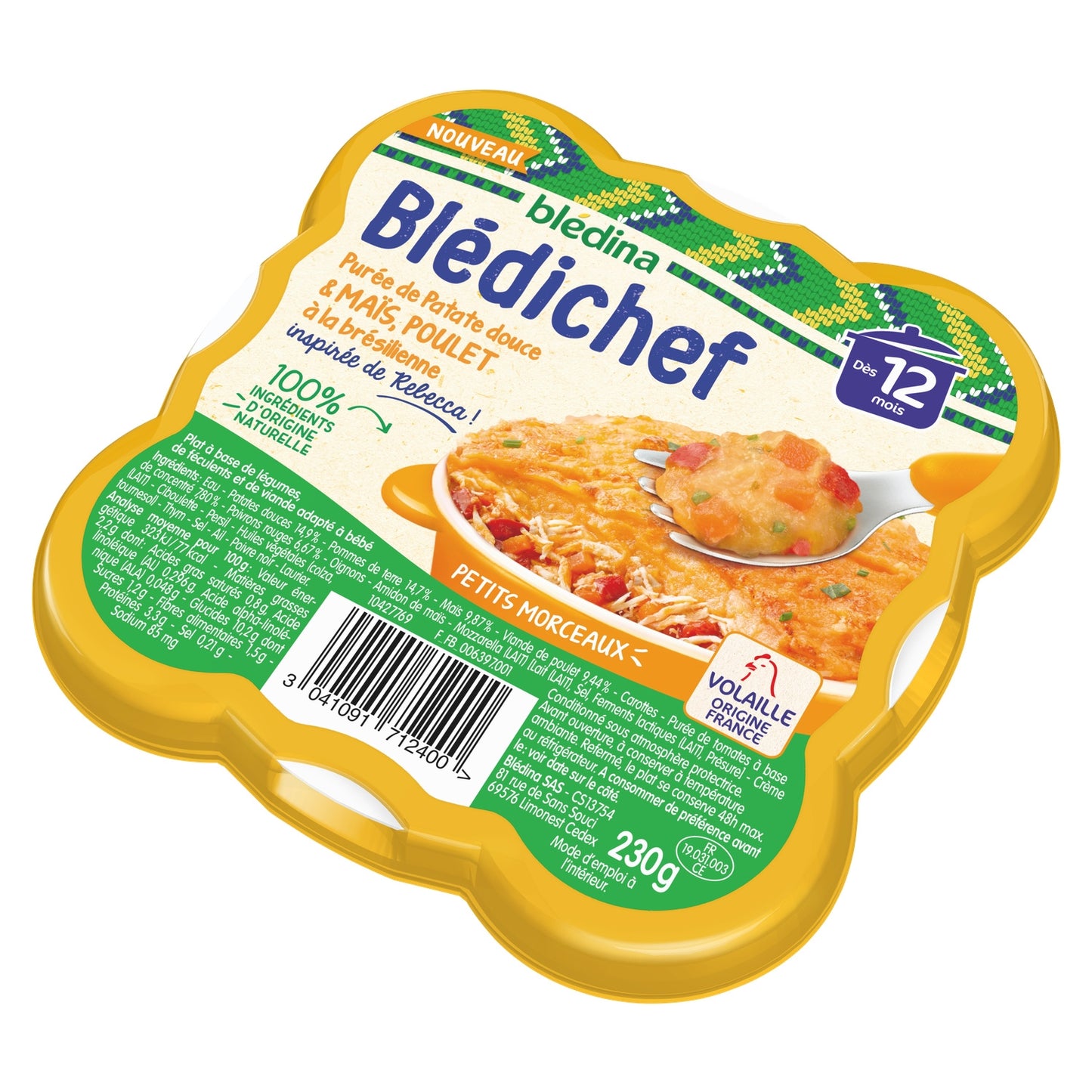 Baby Meal From 12 Months Sweet Potato, Corn and Chicken Purée Blédichef BLEDINA