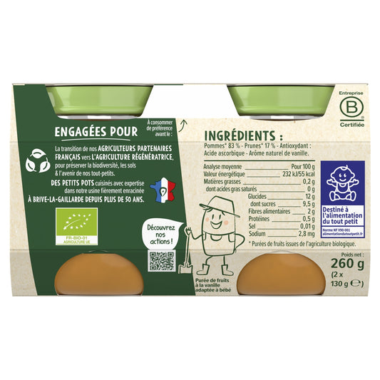 Baby Compote From 6 Months Apple Plum Vanilla Les Récoltes Bio BLEDINA