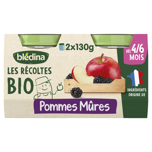 Compote Bébé Dès 4-6 Mois Pommes Mûres les Récoltes Bio BLEDINA les 2 pots de 130g