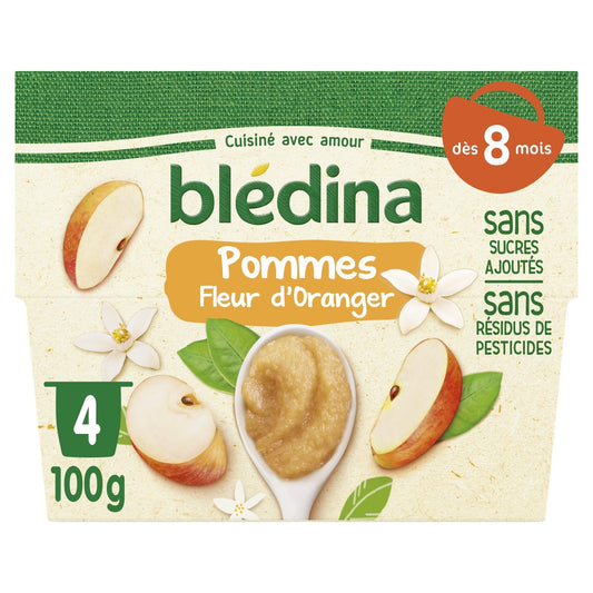 Compotes Bébé Dès 8 Mois Pomme Fleur d'Oranger BLEDINA les 4 pots de 100g