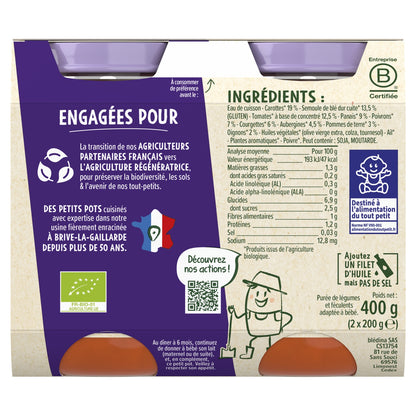 Abendgericht für Babys ab 6 Monaten Kleiner Ratatouille-Grieß Les Récoltes Bio BLEDINA