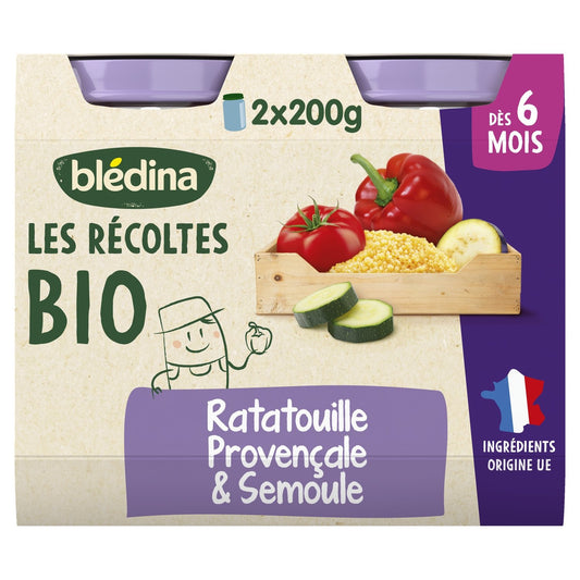 Plat Bébé du Soir Dès 6 Mois Petite Ratatouille Semoule les Récoltes Bio BLEDINA les 2 pots de 200g